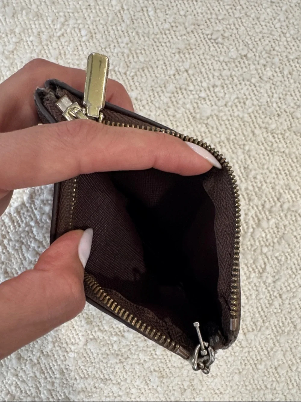Brown Checkered Key Coin Pouch with Chain